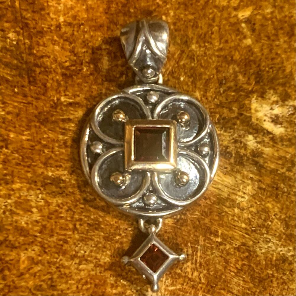 Ross Simons Pendant 14K Gold, Sterling Silver and Garnet - Picture 2 of 6